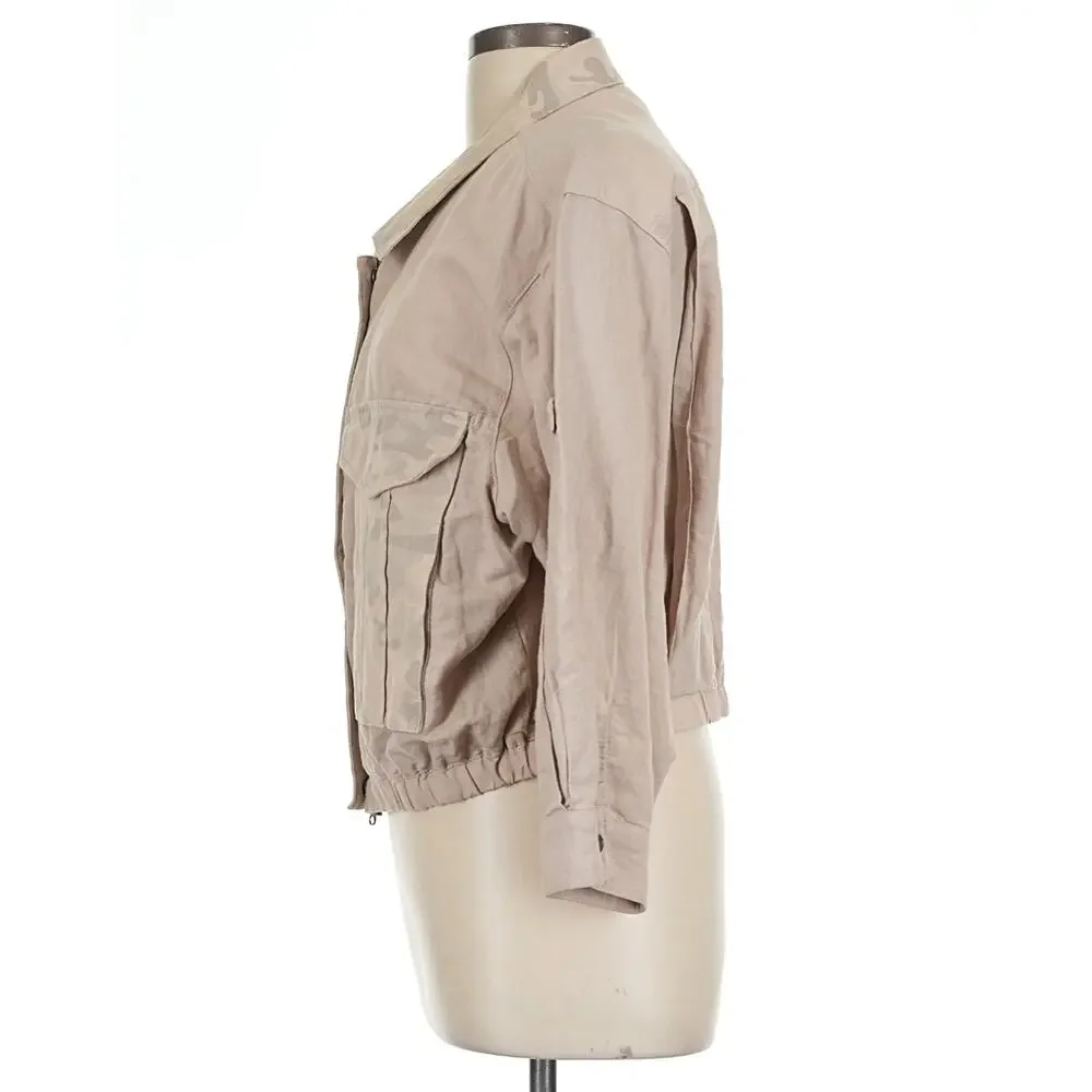 Anthropologie Hei Hei Ronan Tan Camouflage Cropped Linen Jacket Size XL Boho Y2K